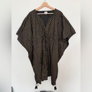 Pax Philomena Kaftan Black and Gold Floral Midi Boho Resortwear